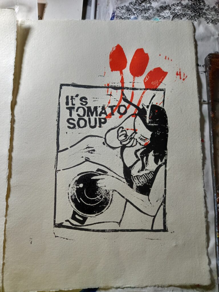 linoldruck its tomatosoup- mit blumen