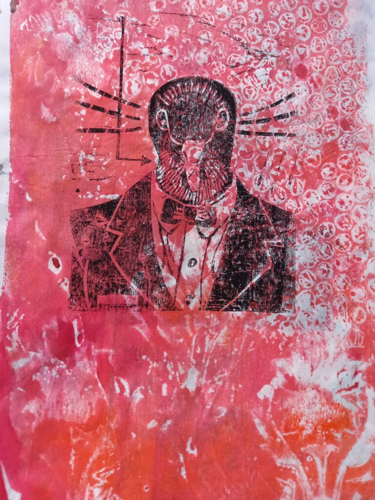 linoldruck taubenkopf sonder druck rot